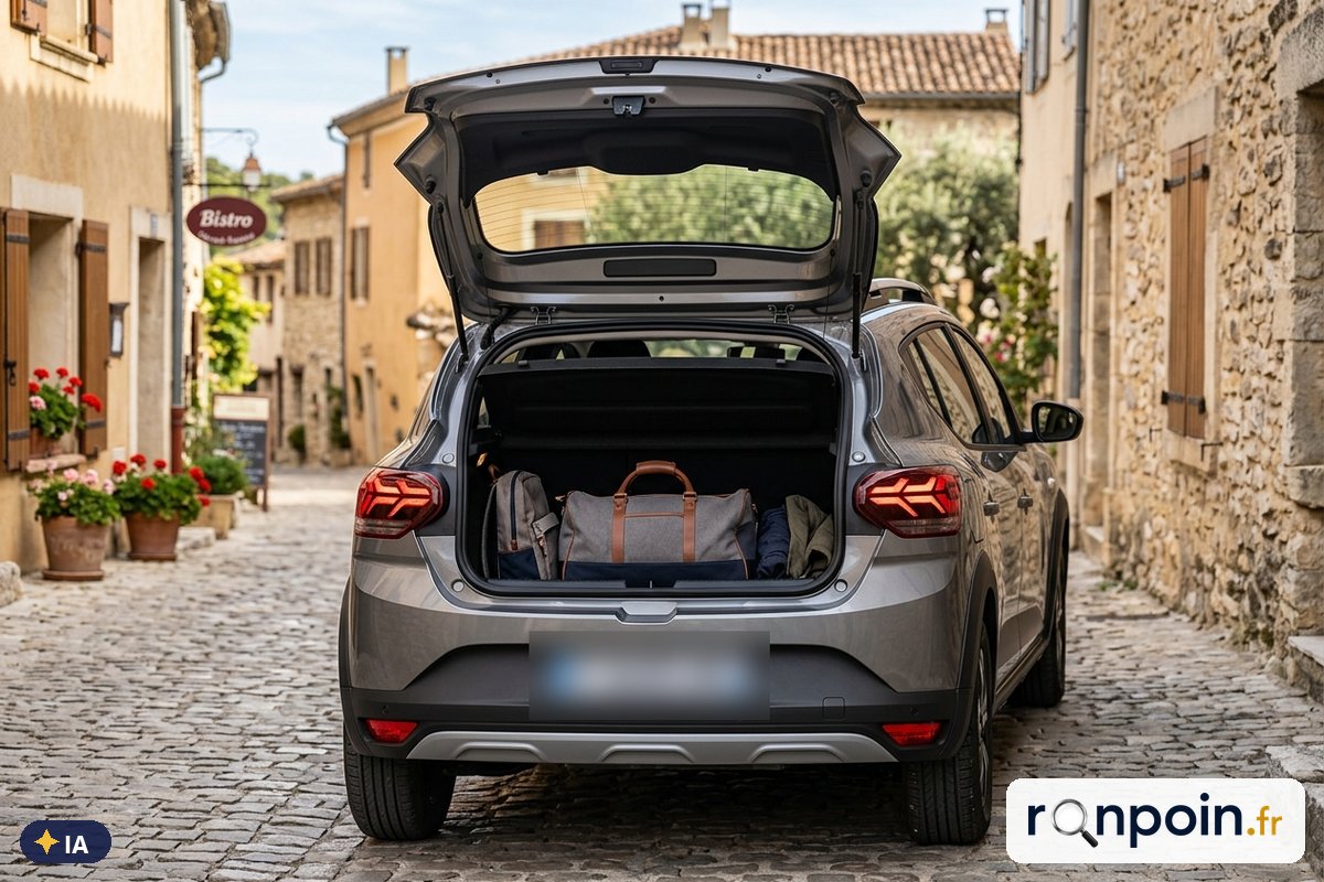 Coffre d'une Dacia Sandero Stepway III — illustration générée par IA