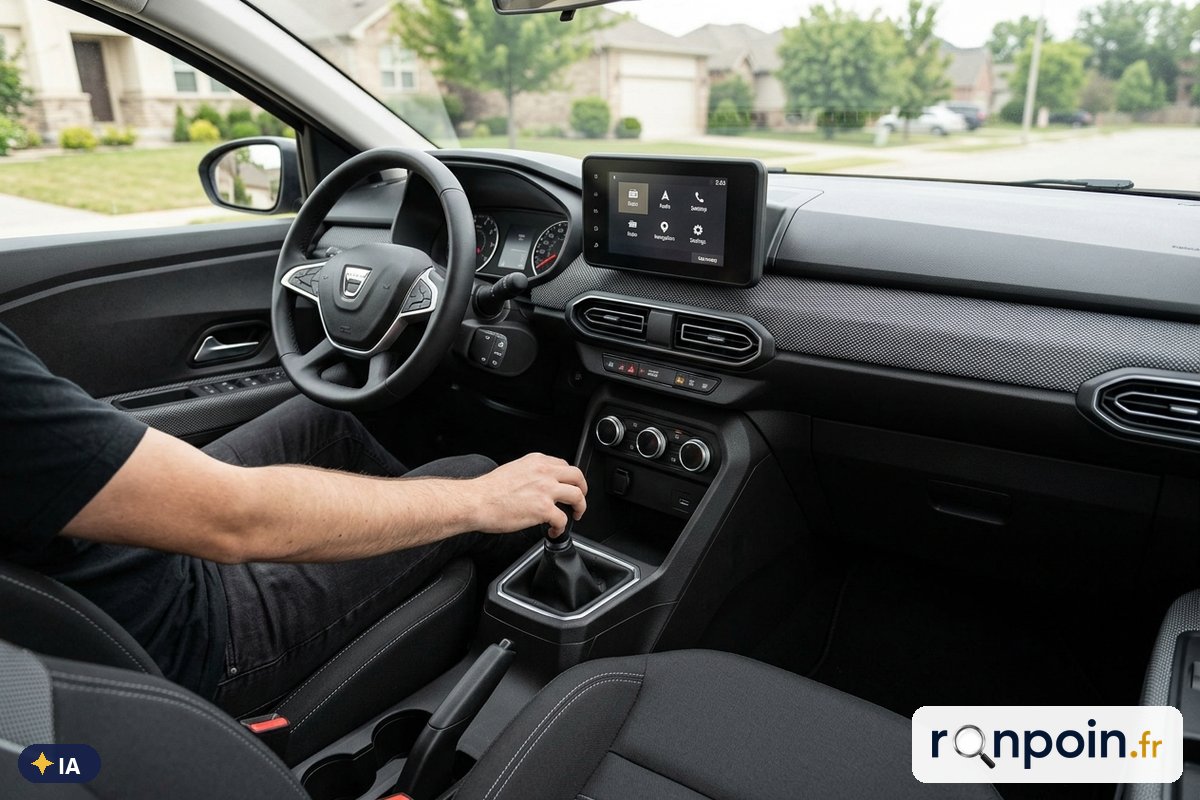 Planche de bord d'une Dacia Sandero III avec écran tactile — illustration générée par IA