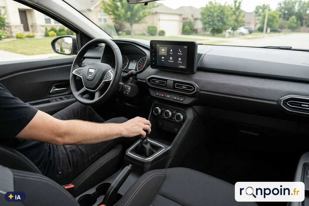 Planche de bord d'une Dacia Sandero III avec écran tactile — illustration générée par IA