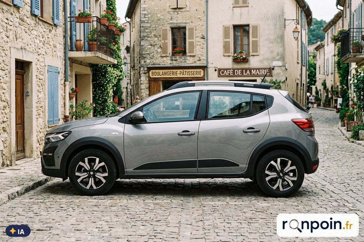 Dacia Sandero Stepway III grise de profil — illustration générée par IA