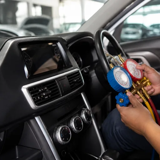 Image générée par intelligence artificielle Climatisation d'une voiture d'occasion : les points à contrôler — illustration générée par IA
